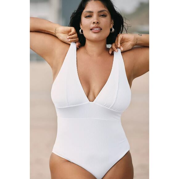 Andie Swim Sample The Mykonos Ribbed One Piece in White S - Picture 3 of 7